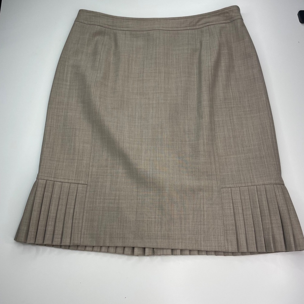 Petite Sophisticate Taupe Wool Blend Pleated‎ Hem Pencil Skirt Size 10P